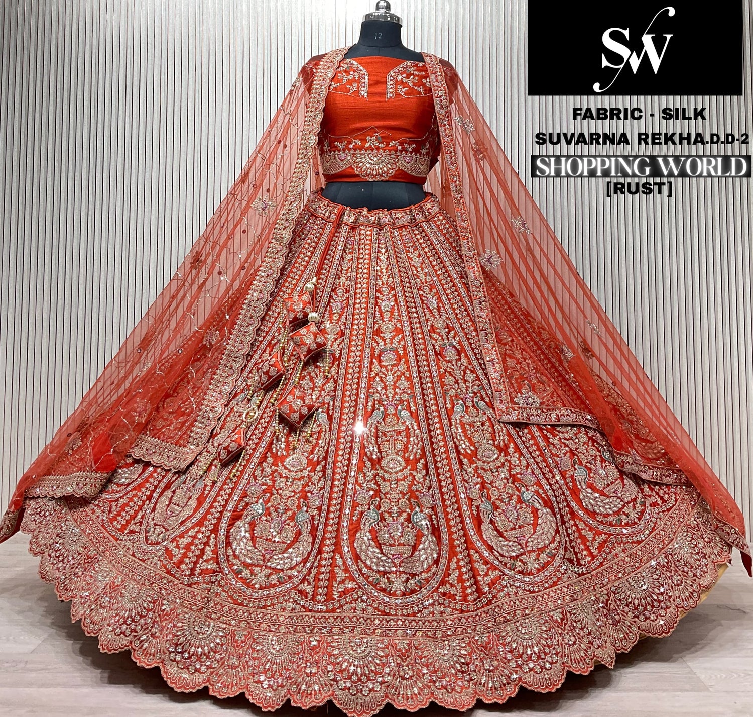 Rust Orange Silk Bridal Lehenga - Shopping World