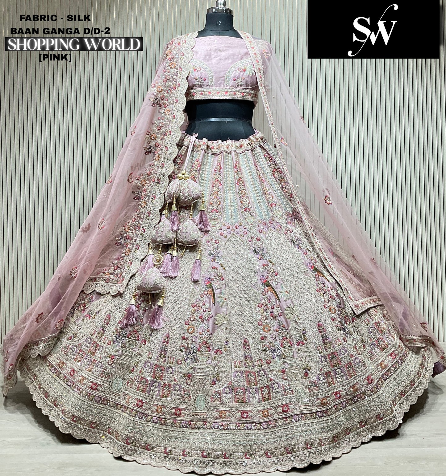 Pink Silk Peacock Lehenga