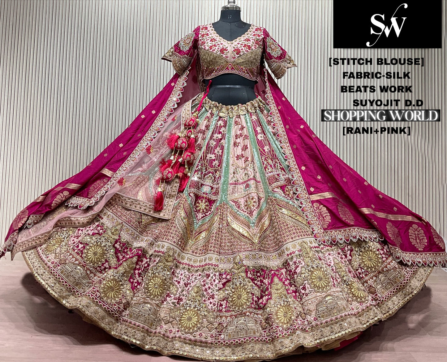 Rani Pink Silk Bridal Lehenga