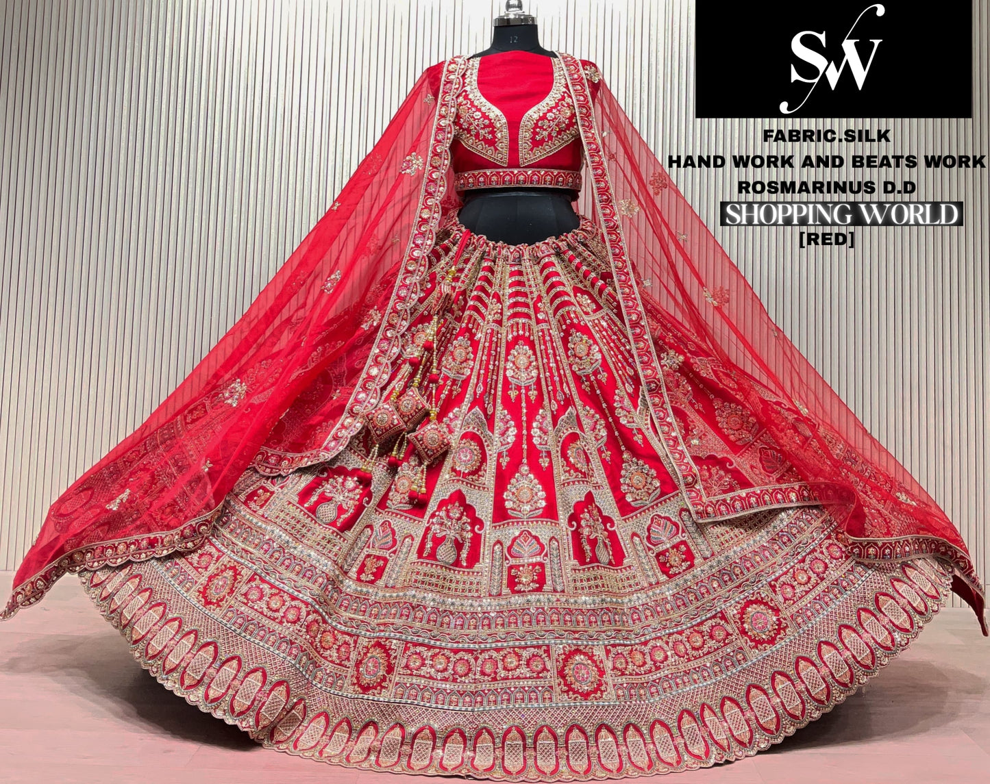 Red Silk Double Dupatta Bridal Lehenga