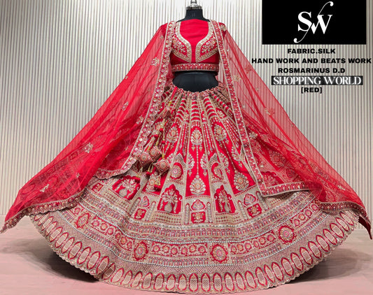 Red Silk Double Dupatta Bridal Lehenga