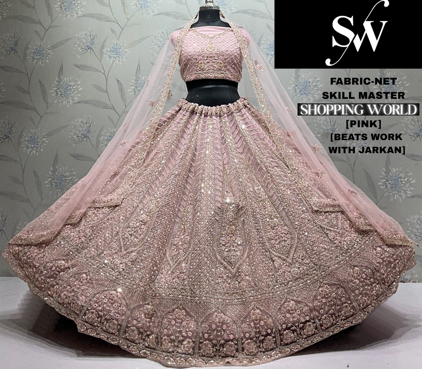 Pista Green Net Lehenga