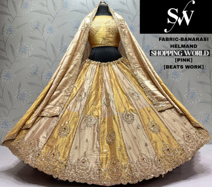Chiku golden Designer Banarasi Lehenga