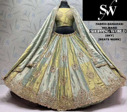 Sky Blue Designer Banarasi Lehenga