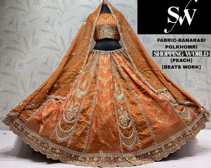 Peach Orange Banarasi Designer Lehenga