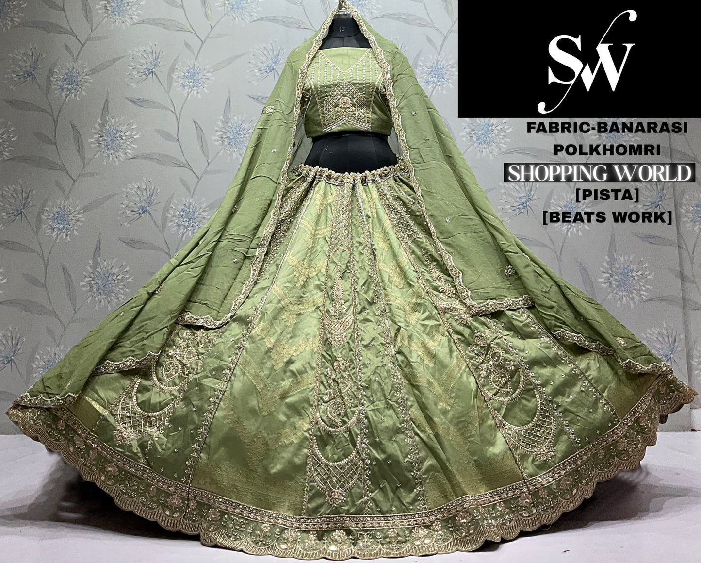Pista Green Banarasi Designer Lehenga