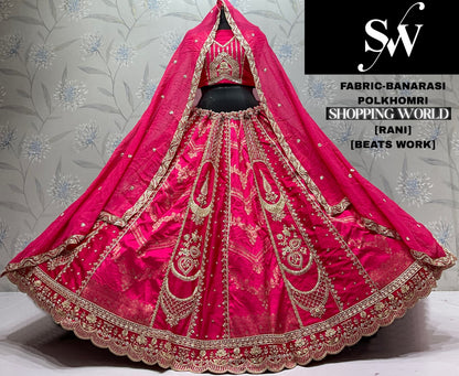 Pista Green Banarasi Designer Lehenga