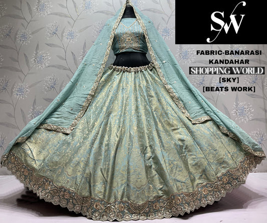 Sky Blue Designer Banarasi Lehenga