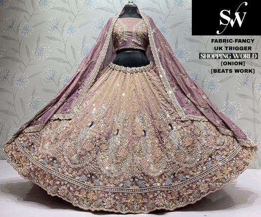 Onion Pink Fancy Peacock Lehenga