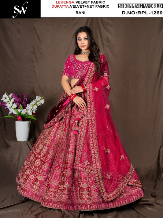 Rani Pink Velvet Bridal Lehenga