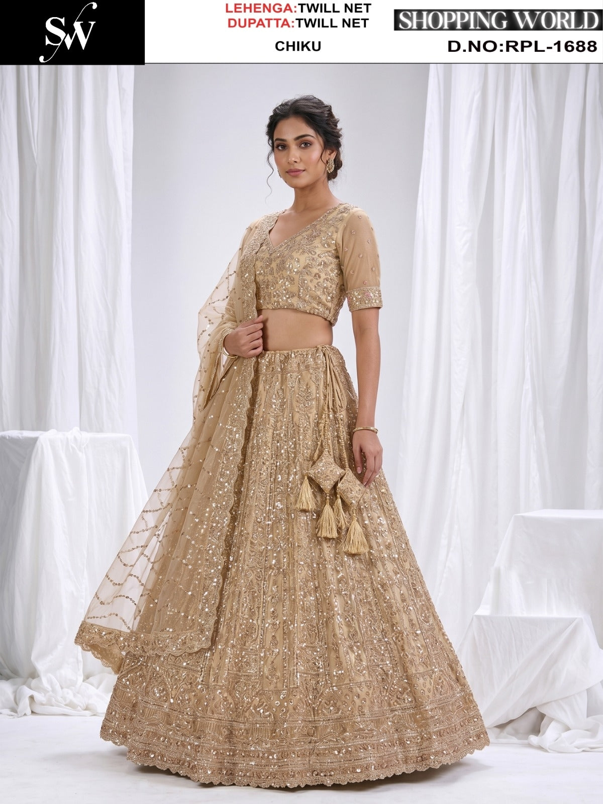 Chiku Golden Twill Net Lehenga