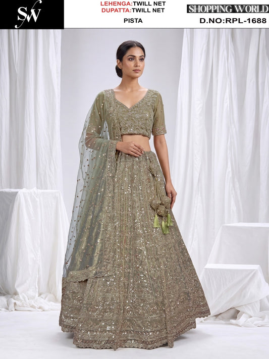 Pista Green Twill Net Lehenga