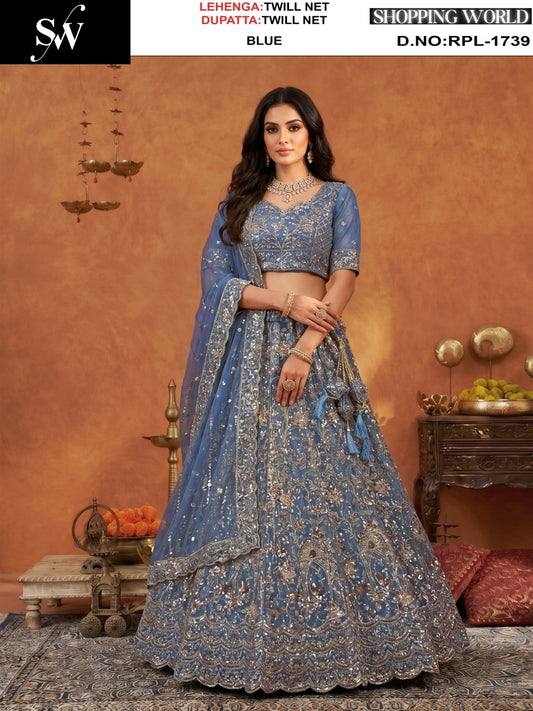 Blue Twill Net Lehenga