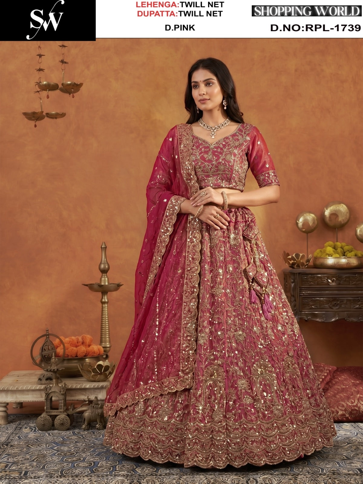 Dark Pink Twill Net Lehenga