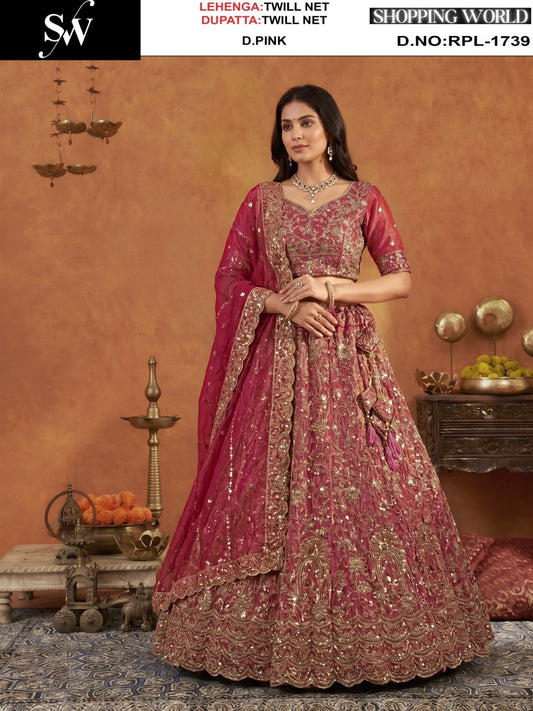 Dark Pink Twill Net Lehenga