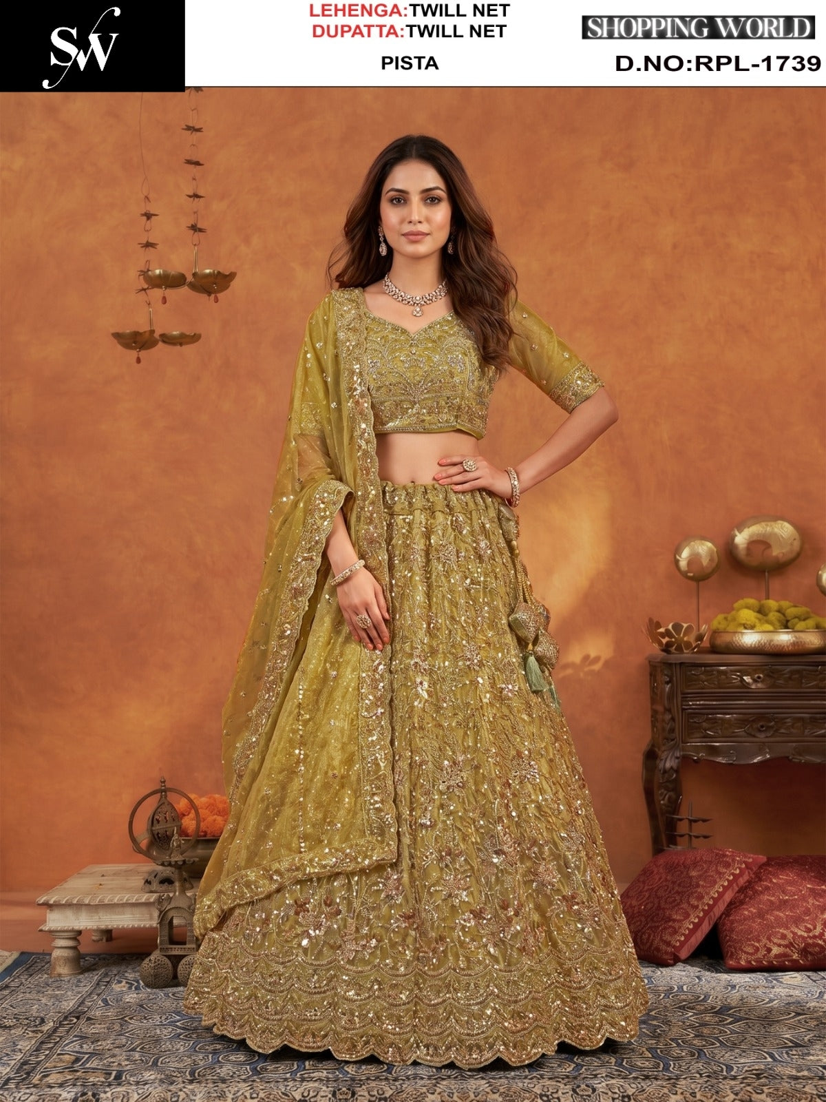 Pista Green Twill Net Lehenga