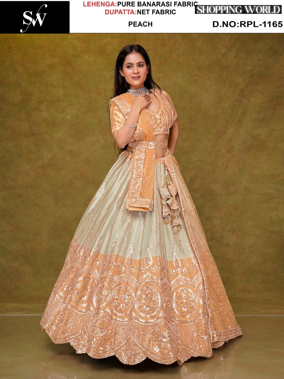 Peach Golden Banarasi Lehenga