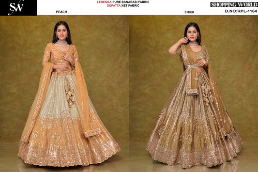 Peach Chiku Golden Banarasi Lehenga