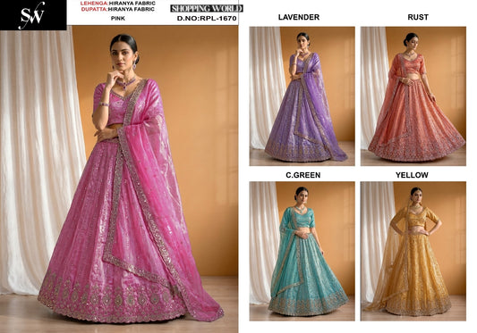 Pink Lavender Rust Orange Sea Green Blue Yellow Haldi Mehendi Hiranya Lehenga