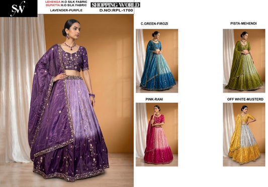 Purple Sea Green Pink Pista Green Off White Ho Silk Lehenga