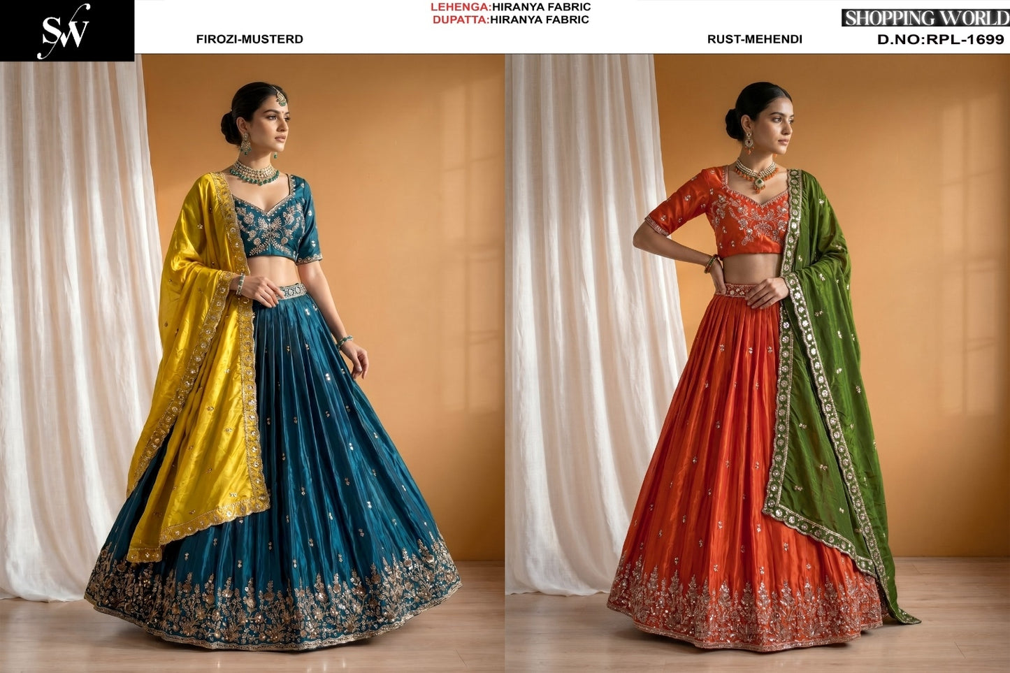 Firozi Blue Rust Orange Hiranya Lehenga