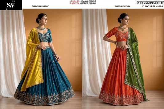 Firozi Blue Rust Orange Hiranya Lehenga