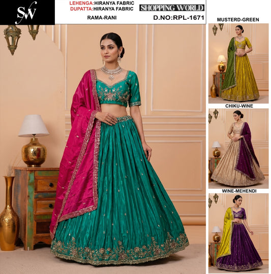 Rama Green Mustard Chiku Golden Wine Hiranya Lehenga
