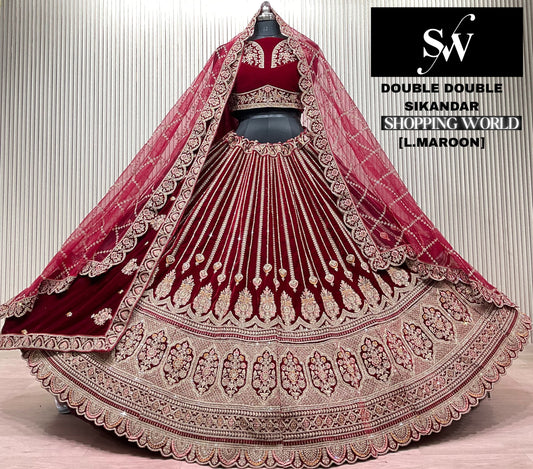 Light Maroon Double Dupatta Bridal Lehenga