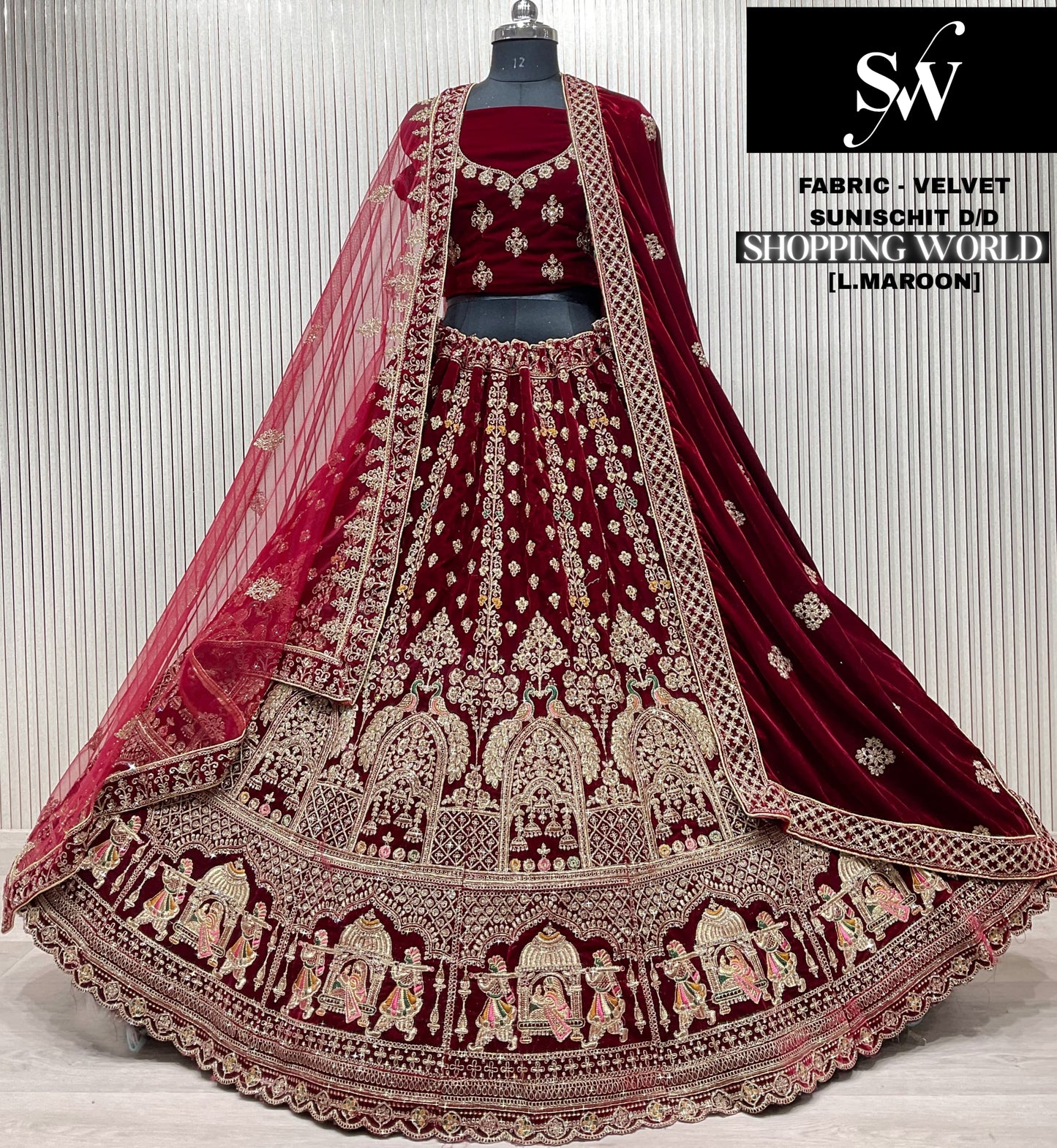Rani Pink Doli Barat Velvet Bridal Lehenga