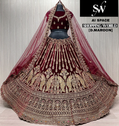 Dark Maroon Peacock Bridal Lehenga
