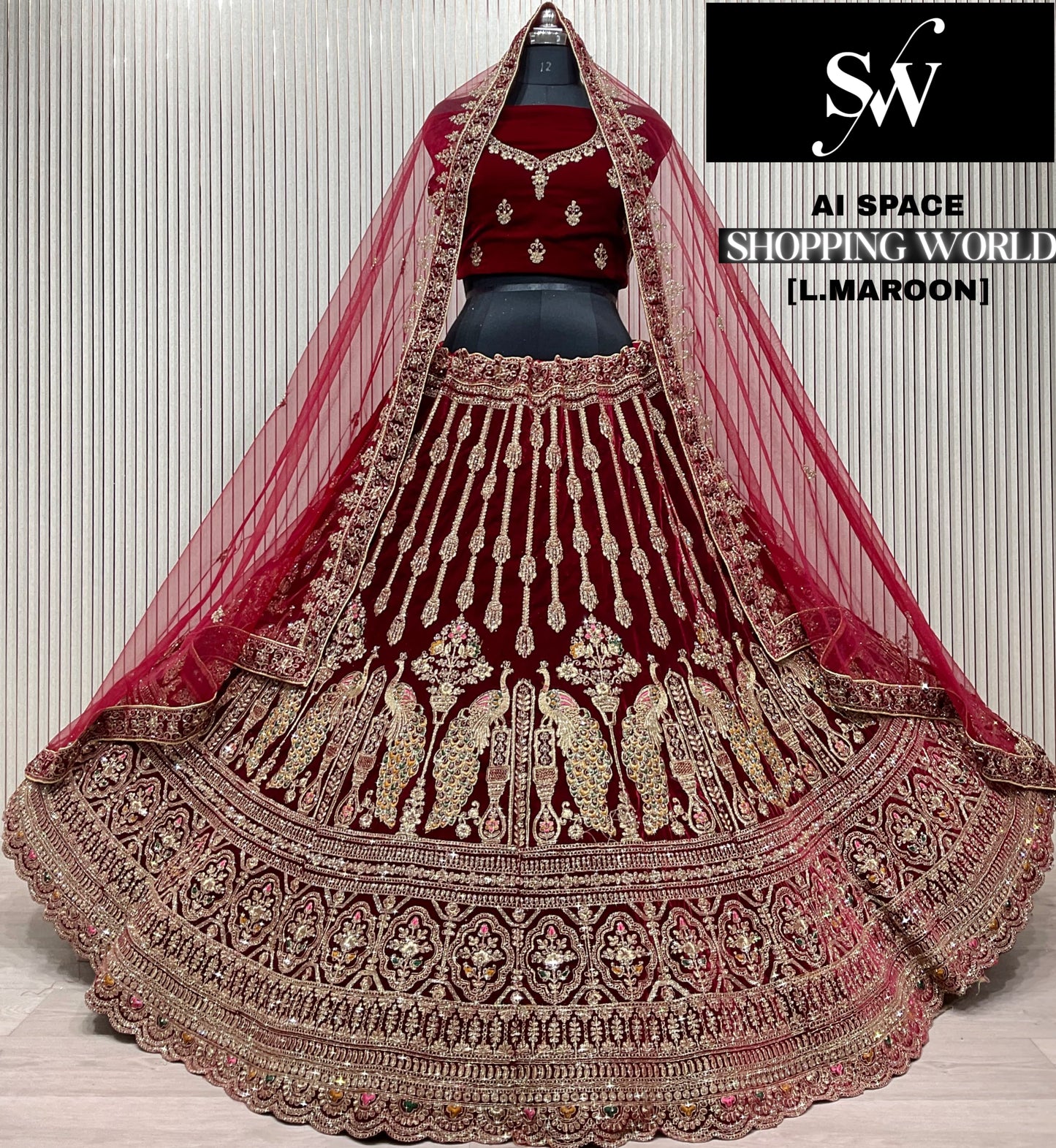 Dark Maroon Peacock Bridal Lehenga
