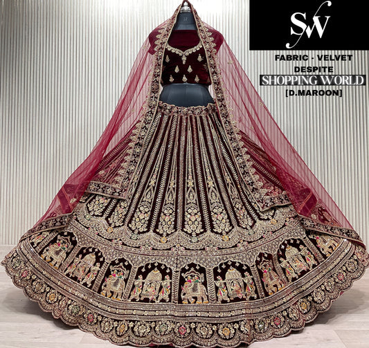 Dark Maroon Peacock Bridal Lehenga (Copy)