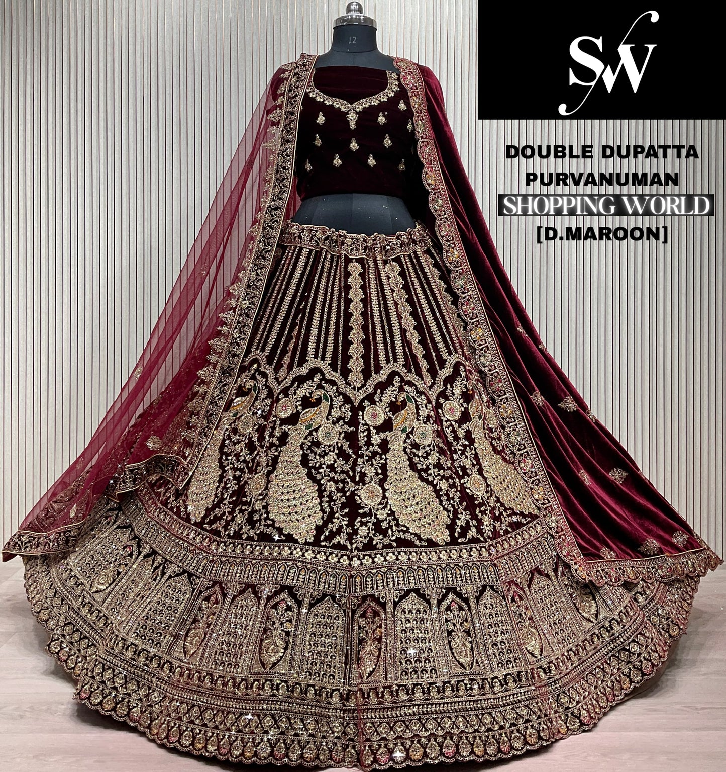 Light Maroon Peacock Bridal Lehenga