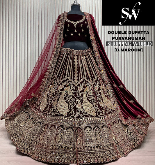 Dark Maroon Peacock Bridal Lehenga