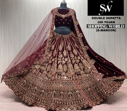 Light Maroon Double Dupatta Bridal Lehenga