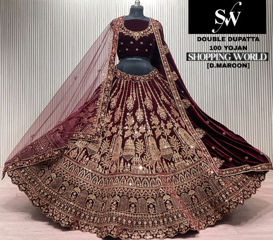 Light Maroon Double Dupatta Bridal Lehenga
