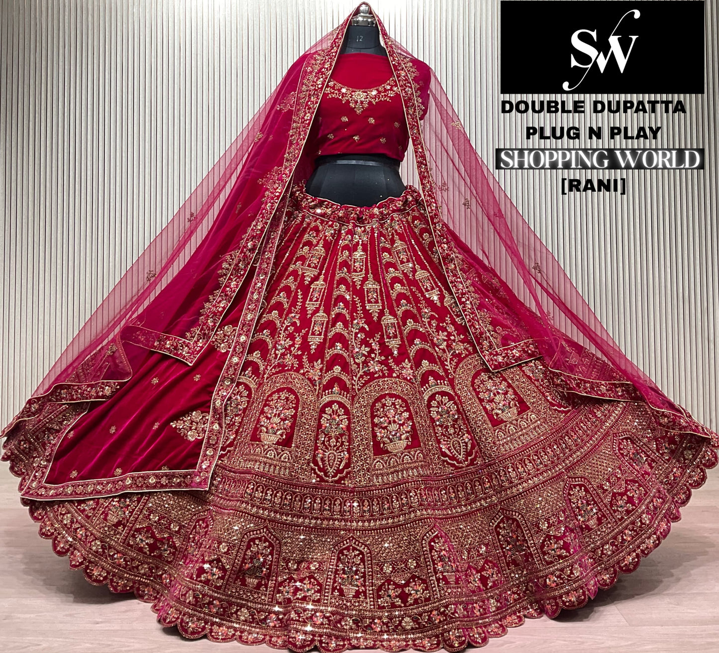 Rani Pink Double Dupatta Bridal Lehenga