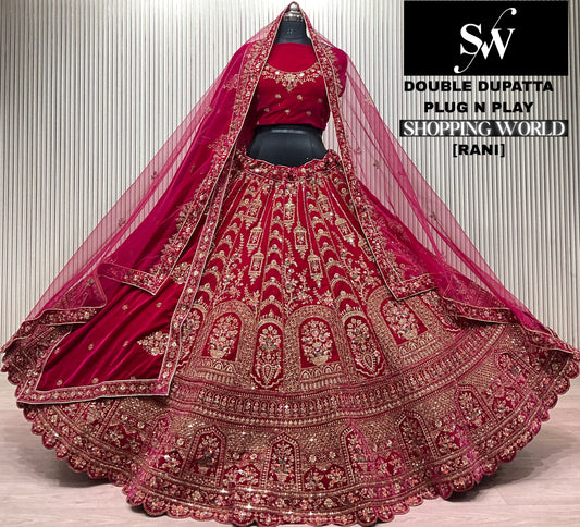 Rani Pink Double Dupatta Bridal Lehenga
