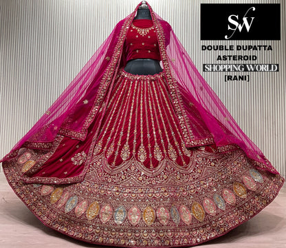 Light Maroon Double Dupatta Bridal Lehenga