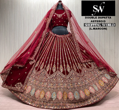 Light Maroon Double Dupatta Bridal Lehenga