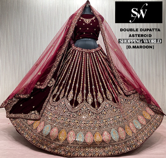 Dark Maroon Double Dupatta Bridal Lehenga