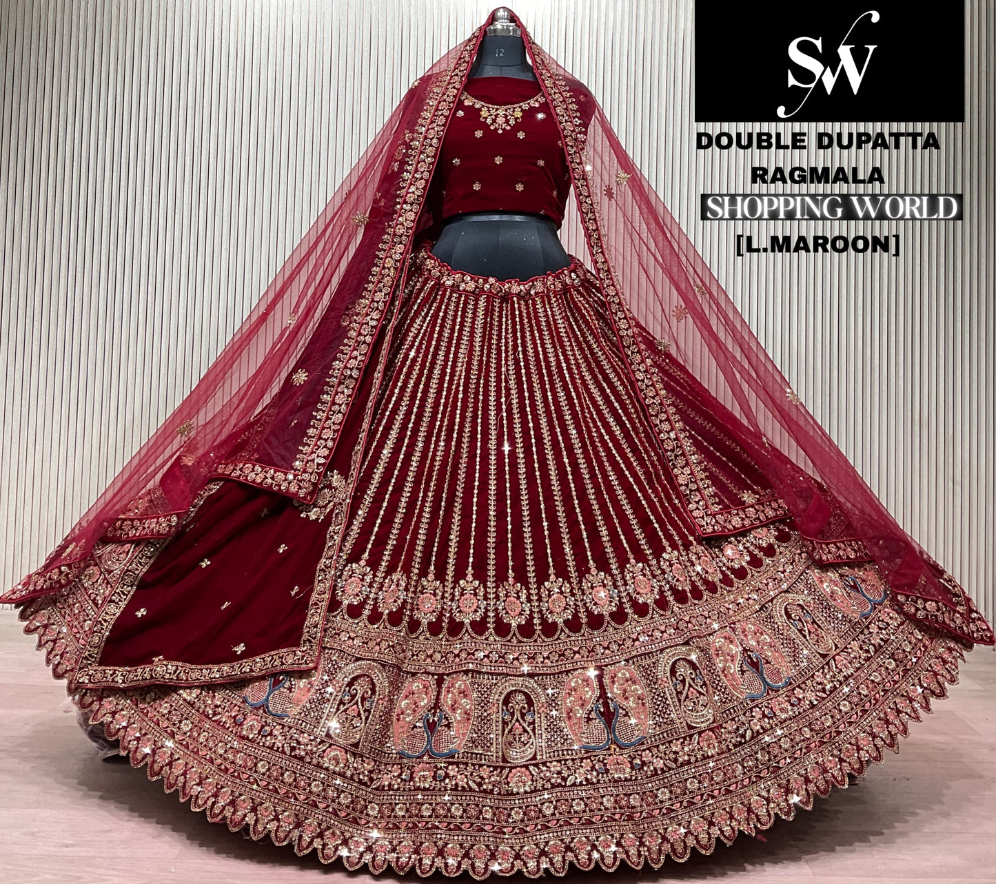 Rani Pink Double Dupatta Bridal Lehenga