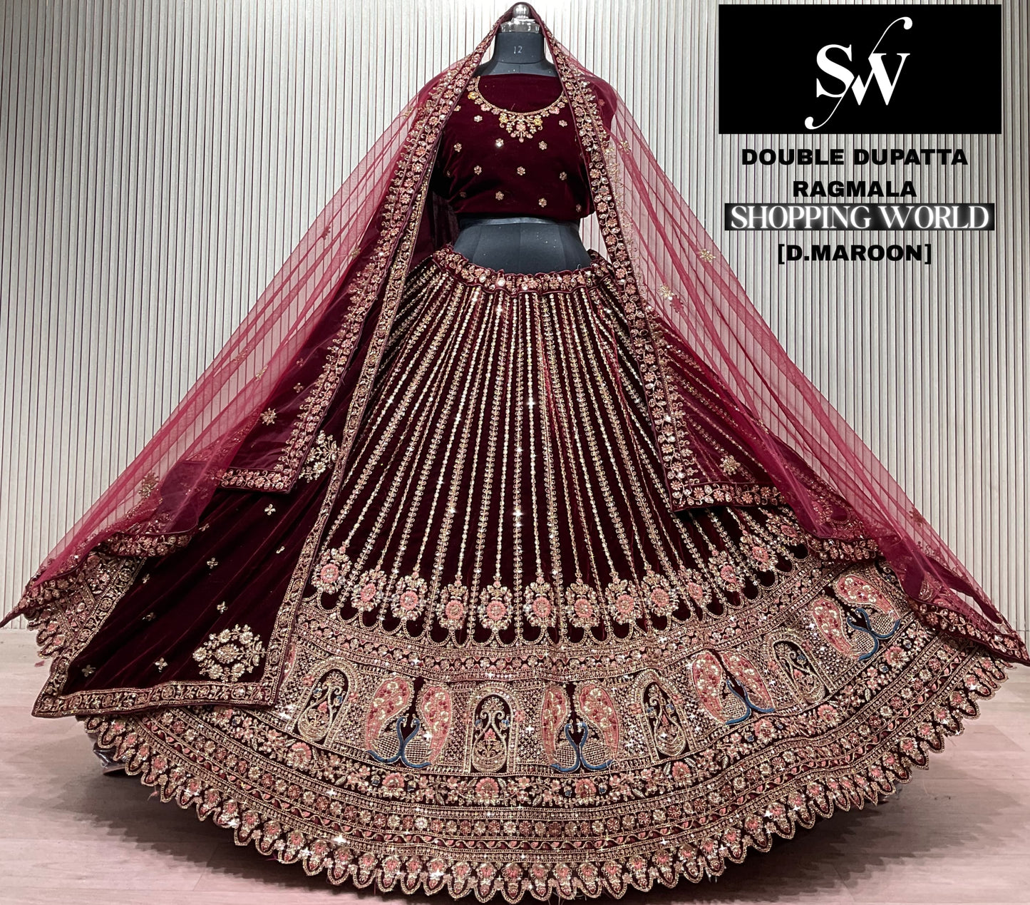 Rani Pink Double Dupatta Bridal Lehenga