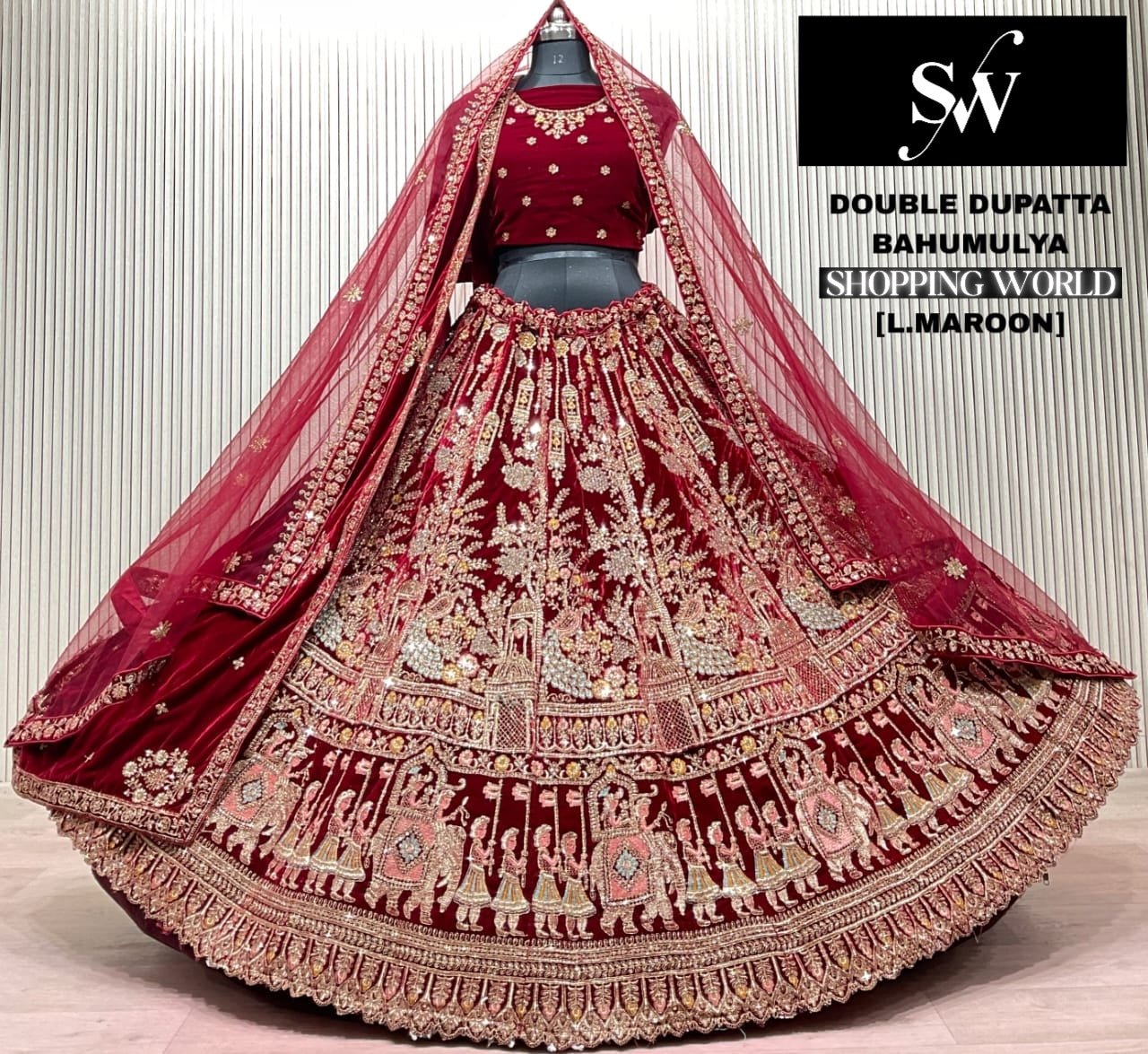 Rani Pink Double Dupatta Bridal Lehenga