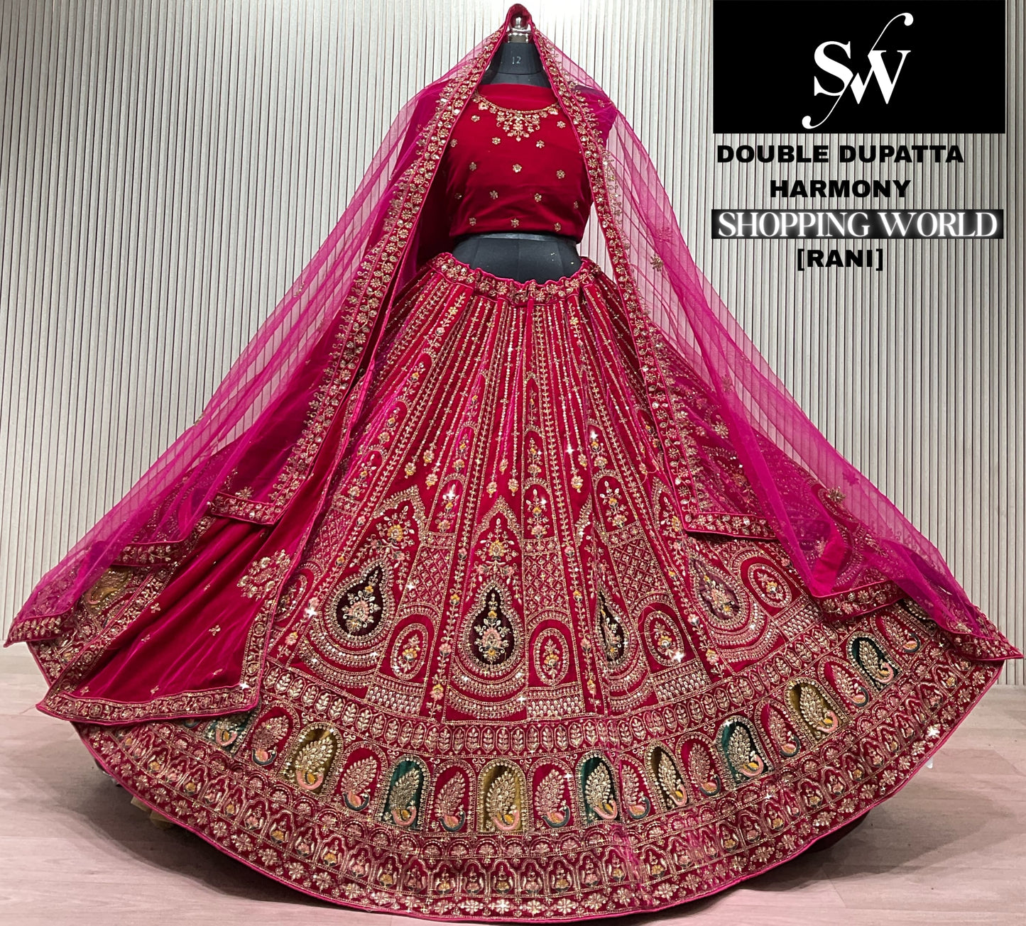 Light Maroon Double Dupatta Bridal Lehenga