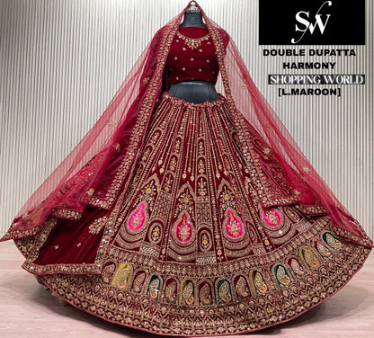 Dark Maroon Double Dupatta Bridal Lehenga