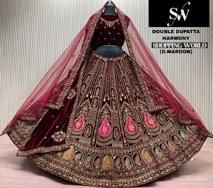 Dark Maroon Double Dupatta Bridal Lehenga