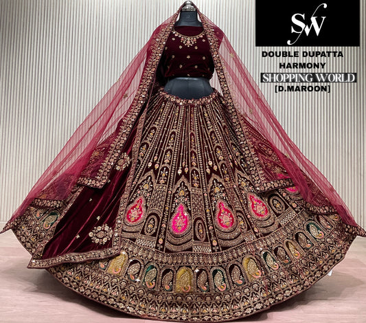 Light Maroon Double Dupatta Bridal Lehenga
