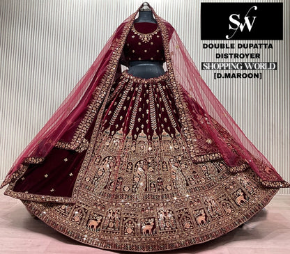 Light Maroon Double Dupatta Bridal Lehenga