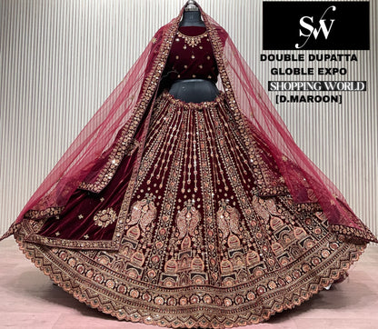 Light Maroon Double Dupatta Bridal Lehenga